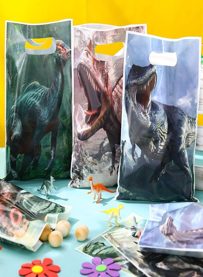 Funrous 90 Pcs Dinosaur Party Favor Dino Treat Gift Bags Bulk Dinosaur Plastic Goodie Loot Bags Dino Candy Pouches with Handles for Birthday Baby Shower Party Gift Decor Supplies - Image 4